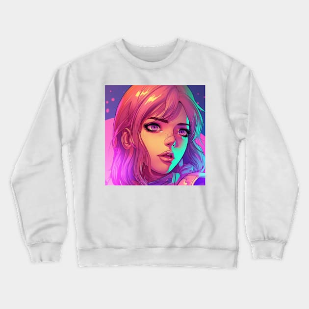 Synthwave Comic Girl Crewneck Sweatshirt by kaileena-ai